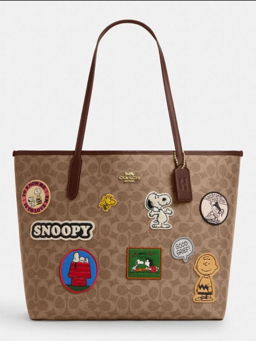 Coach X Peanuts City Tote in Signature Canvas with Patches CBJ91 NWT